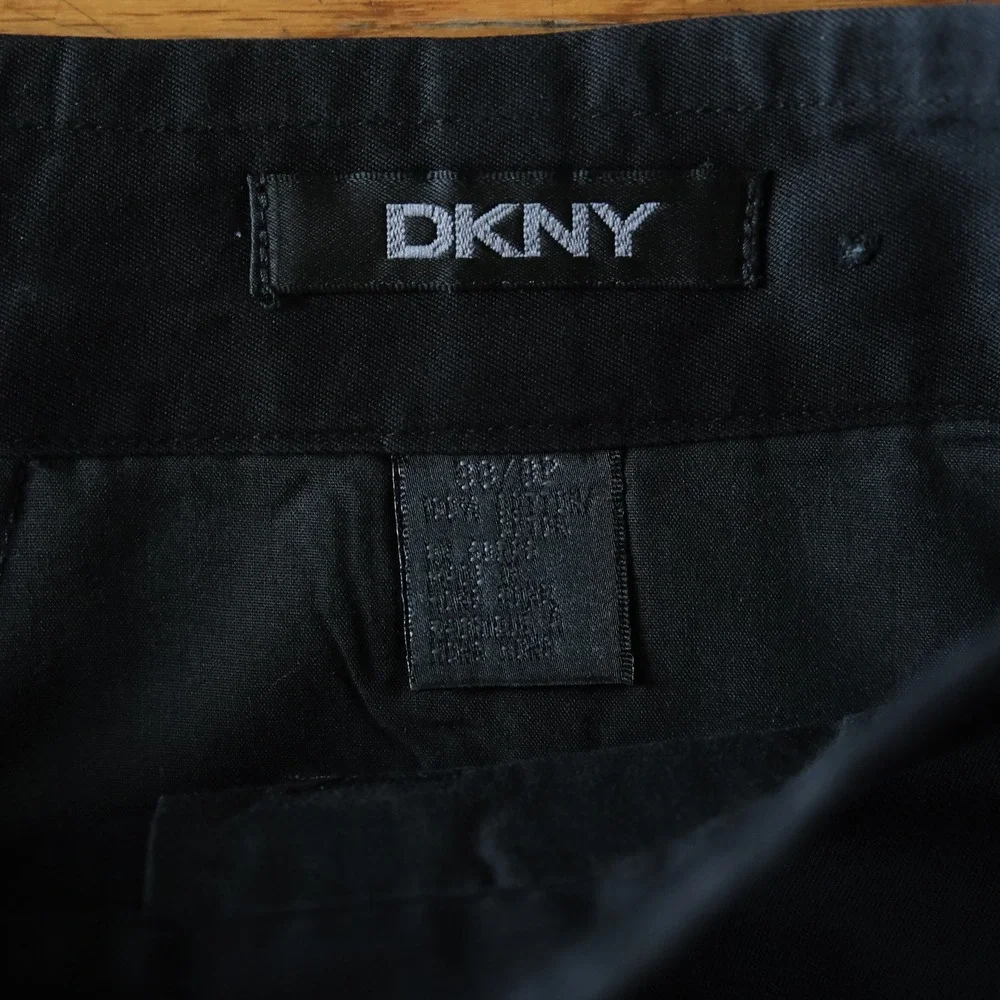 DKNY Chino Trousers Black Side Adjusters Cotton Vintage Y2K 33x32 Straight Leg